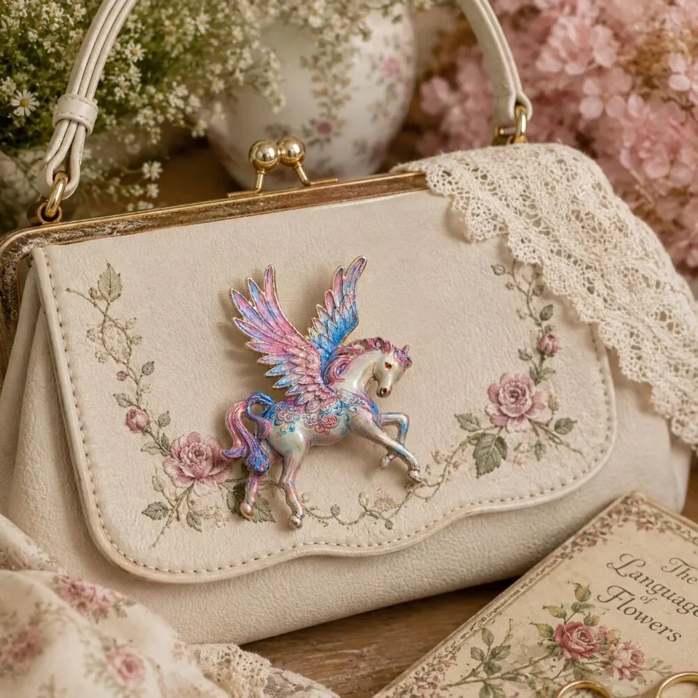 Whimsical Pegasus Brooch, Winged Horse Pin, Fantasy Cottagecore Jewelry